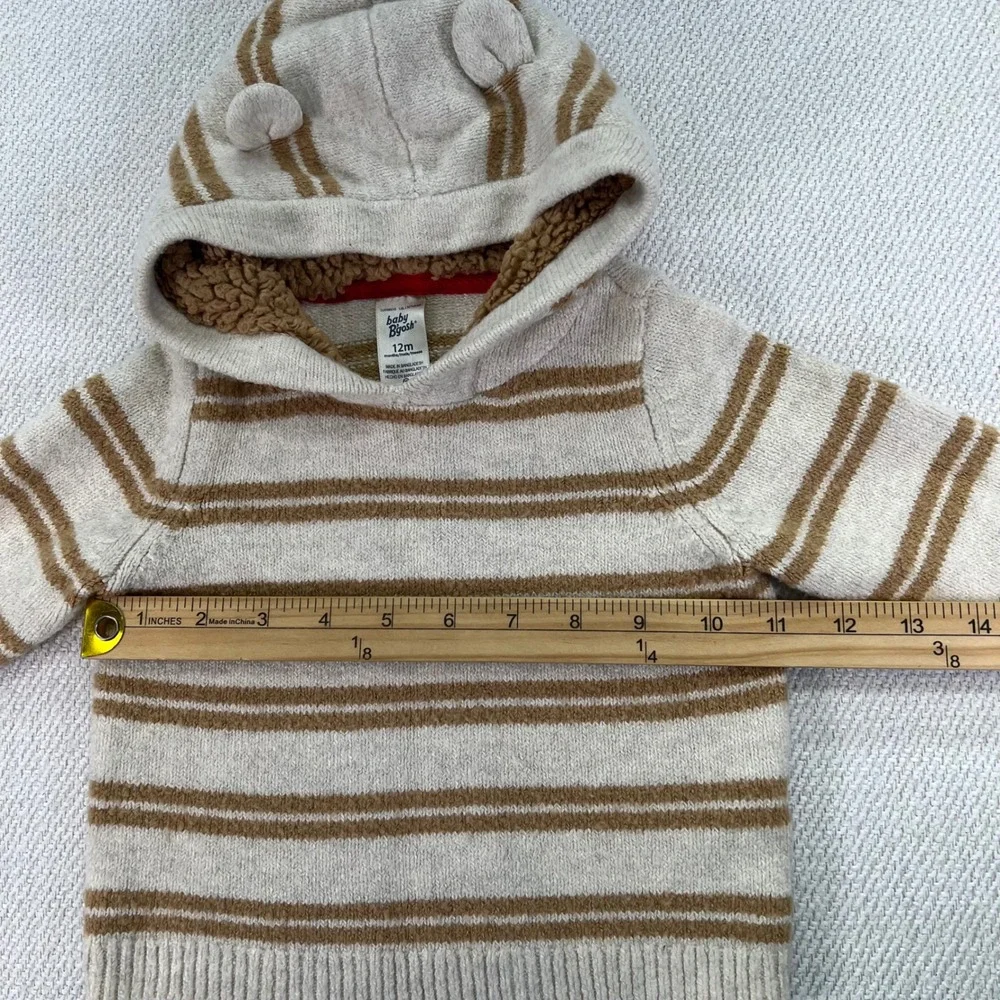 OshKosh Baby B'gosh Striped Knit‎ Hoodie and Pants Set Kids 12M Teddy Ears Soft